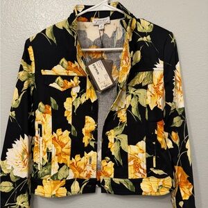 St. John Sport by Marie Gray Black and Yellow Floral Jean Jacket